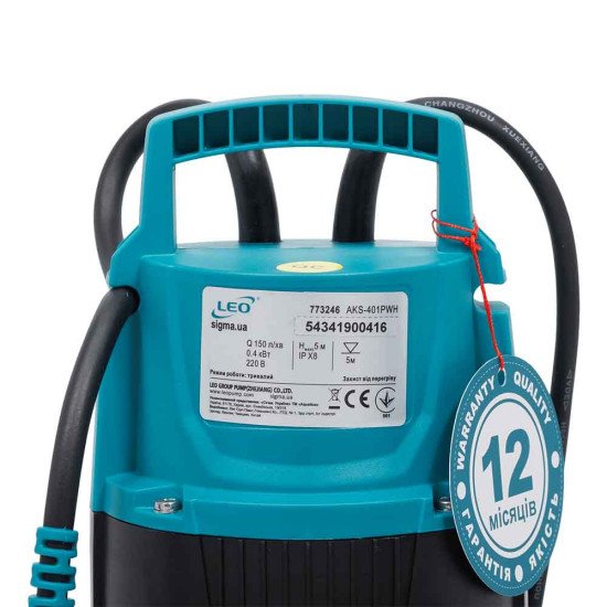 Насос дренажный садовый 0.4кВт Hmax 5м Qmax 150л/мин LEO (773246)