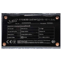 Каналізаційний Насос Leo 3.0 65WQD15-15-1.5 F 773833 1.5 кВт Hmax 20м Qmax 617л/хв