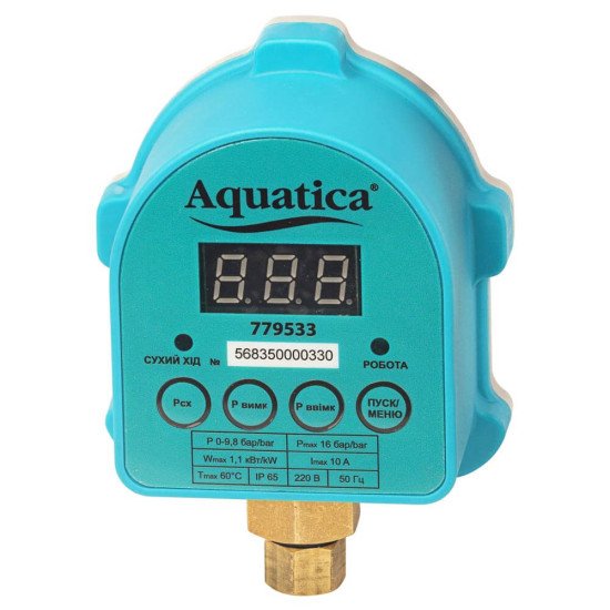 Реле тиску електронне Aquatica 779533 із захистом від сухого ходу 1,1 кВт Ø¼"