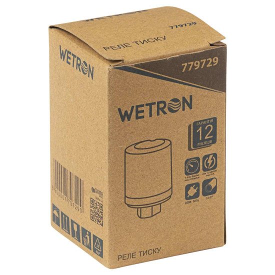 Реле тиску 1,5 кВт 1.4-2.2 бар циліндр (гайка) WETRON 779729