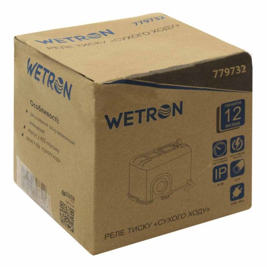 Реле тиску сухого ходу 1,5 кВт 1.4-2.8 бар (гайка) WETRON 779732