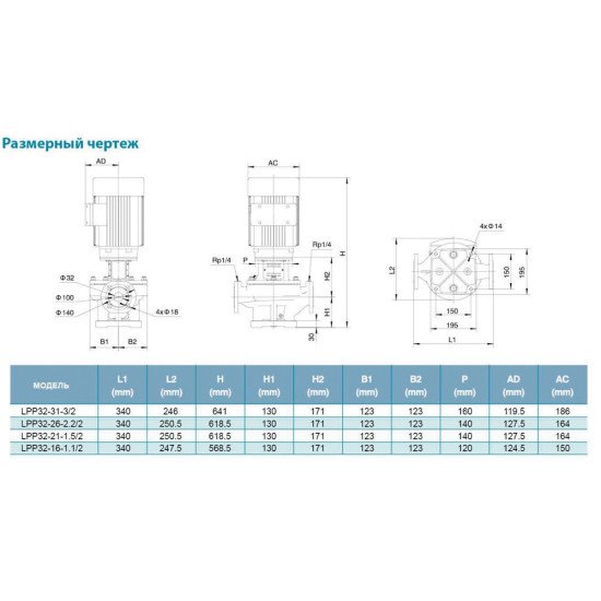 Насос відцентровий вертикальний Leo 3.0 LPP32-26-2.2/2 (7714053) 380В 2.2 кВт Hmax 31.5 м Qmax 533л/хв