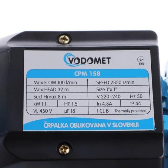 Насос поверхневий VODOMET CPM158 Н=35М, Q=6.6кбМ, P=1100 Вт, 1"x1"