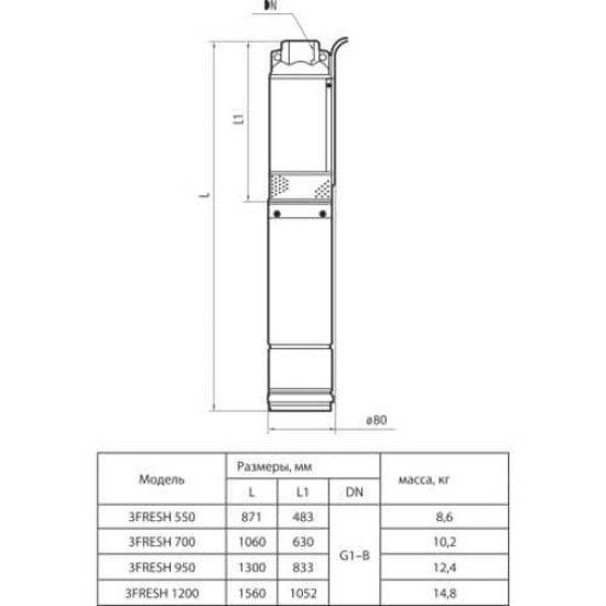 Насос для скважин центробежный Rudes 3FRESH 950+ муфта