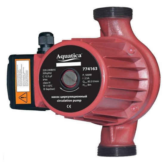 Циркуляційний насос для свердловини Aquatica 774163 500 Вт, 12 м, Qmax 190 л/хв., 130 мм, гайки