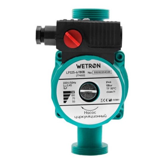 Циркуляционный насос Wetron (Aquatica) 774312, 75 Вт, 4 м, Qmax 40 л/мин, 180 мм зел, гайки