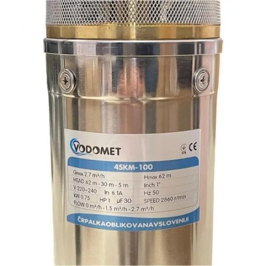 Насос вихровий VODOMET 4SKM-100 Н=62М, Q=2.7кБМ, P=750 Вт, вбуд. конденс.